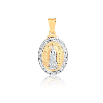 18K Gold Layered Oro Laminado 31mm Two Tone Our Lady of Guadalupe Oval Medal Pendant 31.0114